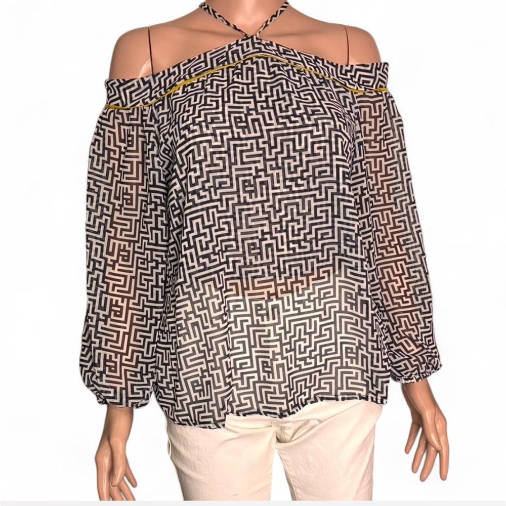 K9- Women's white with black maze print off the shoulder halter top- Size: S